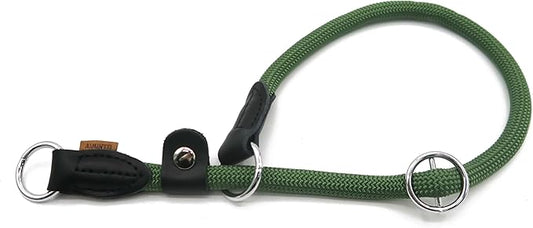 Braided Rope Collar, Training Dog Collar, Round Martingale Collar, Slip Collar with Adjustable Stopper and Slidable Stop Ring - Ideal for Extra Large Dogs (XL(1/2") - 24" Long, Dark Green)