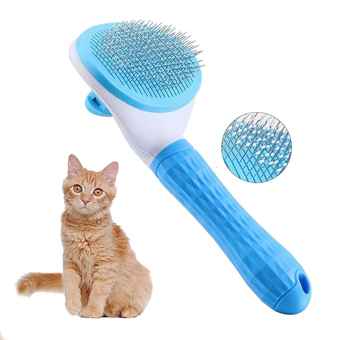Pet Grooming Brush, Self Cleaning Slicker Brush for Dogs, Cats, Bunnies, Removes Loose Undercoat, Massaging Tool for Long or Short Hair