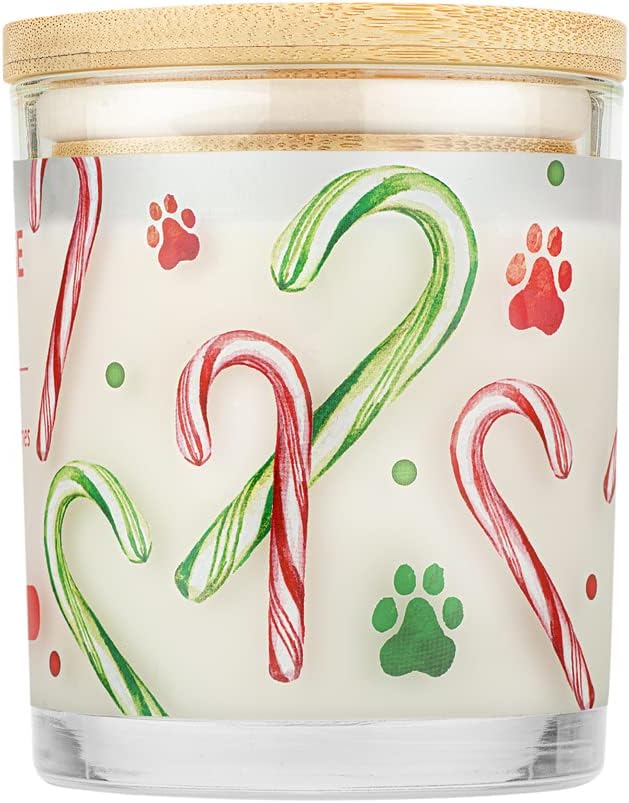 One Fur All Pet House Candle - Plant-Based/Soy, Long Lasting, Pet Odor Eliminating Scented Candle - Candy Cane