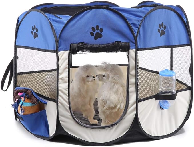 Portable Pet Playpen, 28.3" Foldable Dog Playpen for Dogie Kitten Rabbit, Exercise Playpen Tent Indoor/Outdoor Use (Blue)