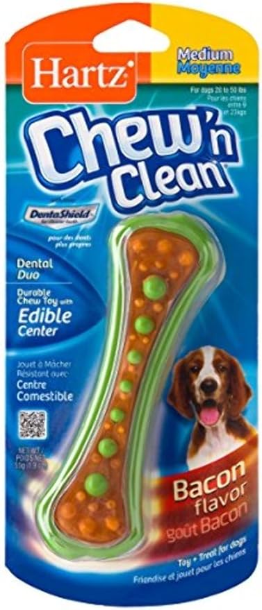 HARTZ Chew 'n Clean Dental Duo Bacon Flavored Dog Chew Toy - 1 Count(Pack of 1),Medium