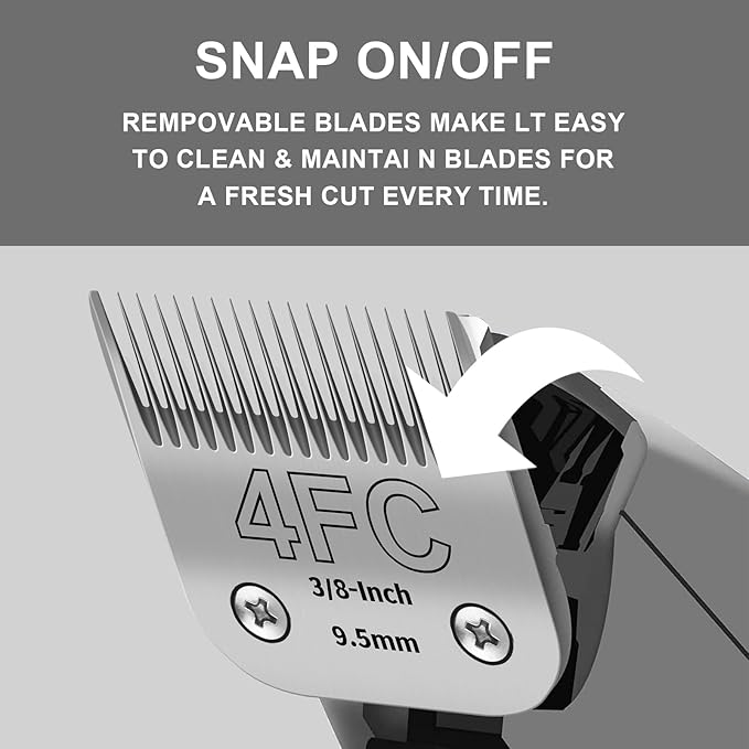 4FC Detachable Pet Clipper Replacement Blades Compatible with Andis/Oster A5/Wahl KM10 Series Dog Clipper,Made of Ceramic Blade & Stainless Steel Blade,Size 4FC Cut Length 3/8-Inch(2 Pack)