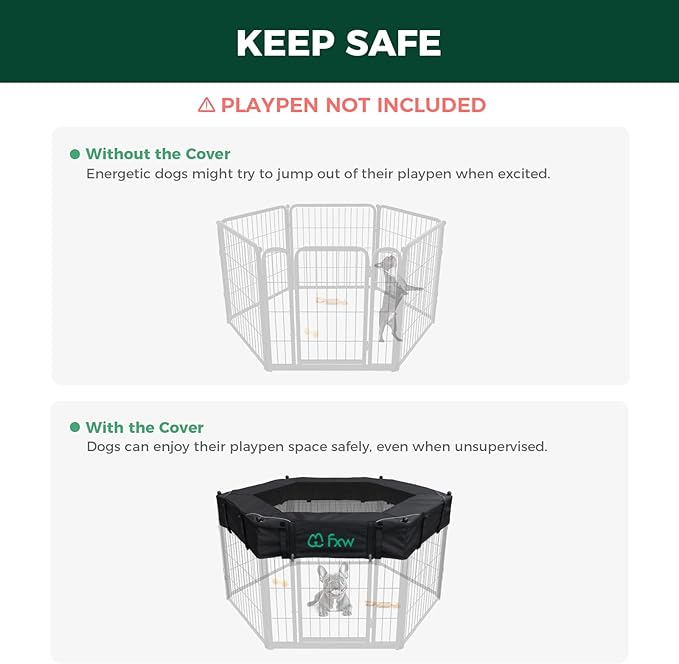 FXW Mesh Top Cover Specialized for FXW Dog Playpen (Not Suitable for Other Brands), Fits for FXW 24" H 6 Panels Homeplus/Rollick/Instant Dog Playpen│Patent Pending (Playpen not Included)
