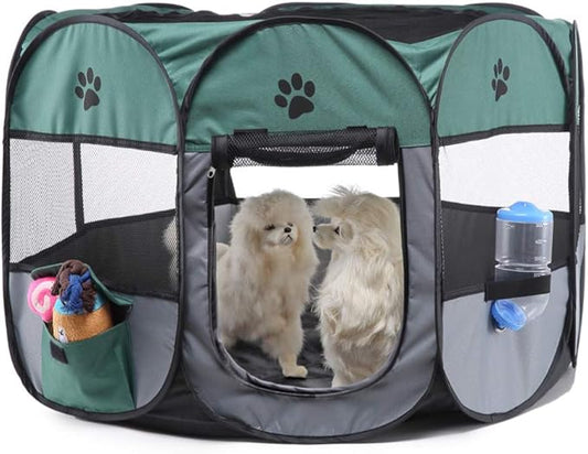 Portable Pet Playpen, 28.3" Foldable Dog Playpen for Dogie Kitten Rabbit, Exercise Playpen Tent Indoor/Outdoor Use (green)