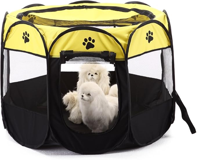 Portable Pet Playpen, 28.3" Foldable Dog Playpen for Dogie Kitten Rabbit, Exercise Playpen Tent Indoor/Outdoor Use (Yellow)