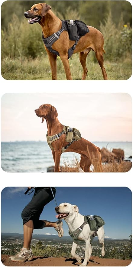 Tactical Dog Adjustable Training Harness Dog Saddle Bag Backpack Vest with Handle Military No Pull Dog Harness for Small Medium Large Dogs (One Size, ArmyGreen Flap Bag)