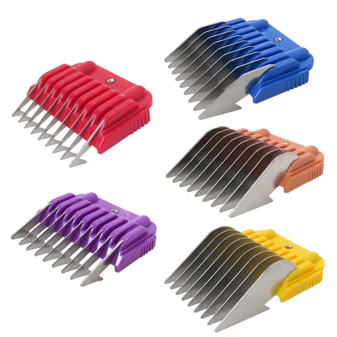 New Professional Animal Stainless Steel 5 Color Guide Comb Set for 10#/15#/30# Detachable Blade,Compatible for Andis/Oster A5/ Wahl KM Series Guards Clipper(Cutting Length 3mm-16mm)