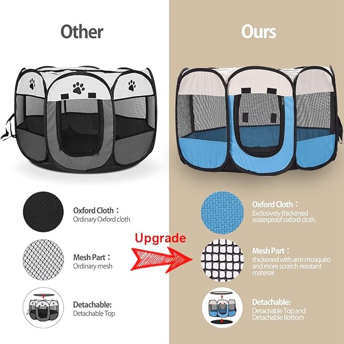 Foldable Pet Dog Playpen, Pop Up Portable Cat Playpen, Indoor/Outdoor for Kitten Puppy Play Pen, Cats Crate Cage Tent with Carrying Bag, 600D Oxford (Sky Blue + Beige, Small (26"x26"x18"), 8)