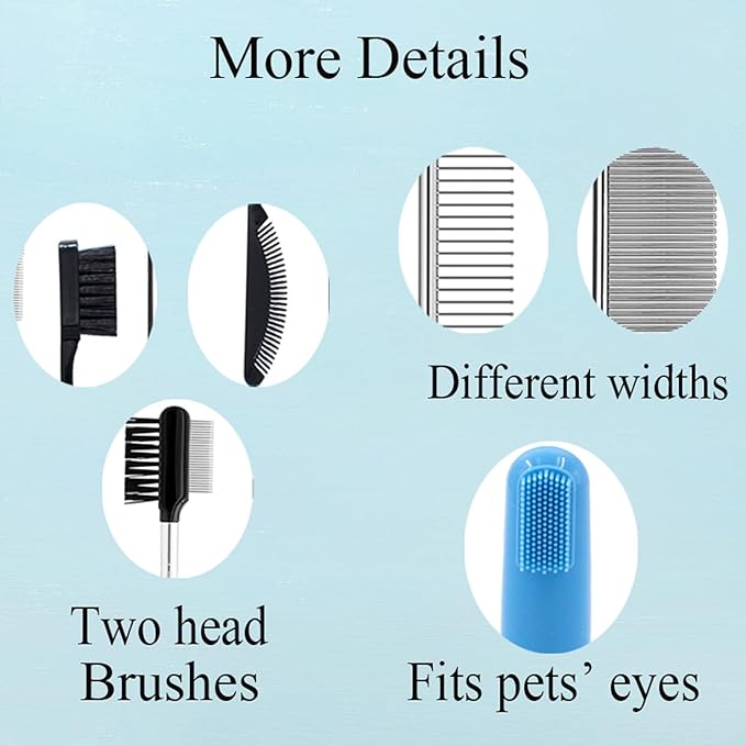 Tear Stain Remover Combs for Pets - Stainless Steel Eye Brush Tools, Durable Flea and Lice Removing Set with Teeth Grooming, 5 Types for Dogs, Cats, Puppies
