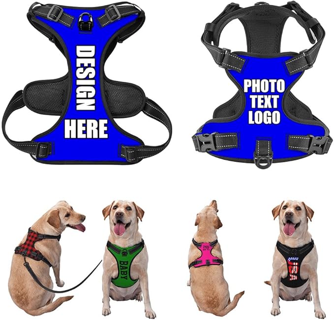 Custom Breathable Pet Chest Harness with Optional Leash, Customize No-Pull Dog Harnesses with Your Personalized Design, Personalize Pet Towing Vest with Mesh Fabric, PureBlue, XL
