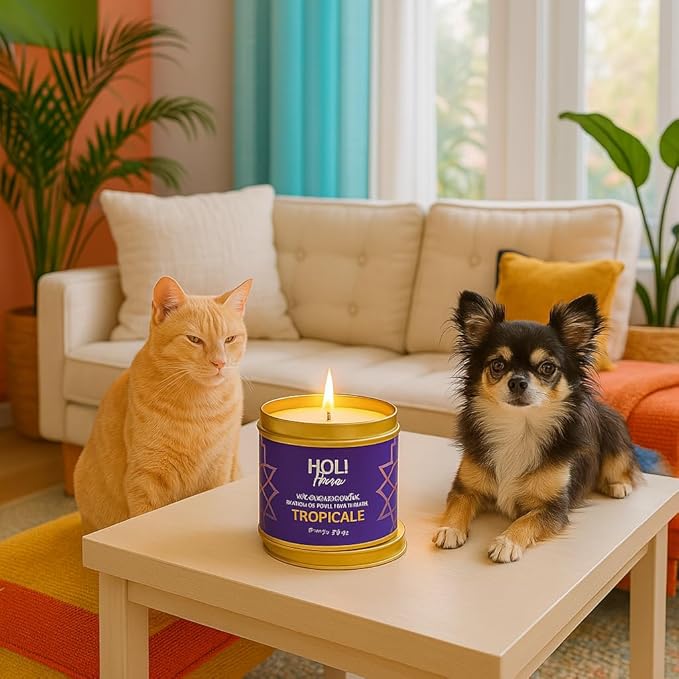 HOLI Pet Odor Eliminator Candle – Tropicale Scent – All Natural Soy Wax, Paraben & Phthalate Free, Pet Safe, Long-Lasting 30-Hour Burn, Non-Toxic & Plastic-Free Air Freshener for Home