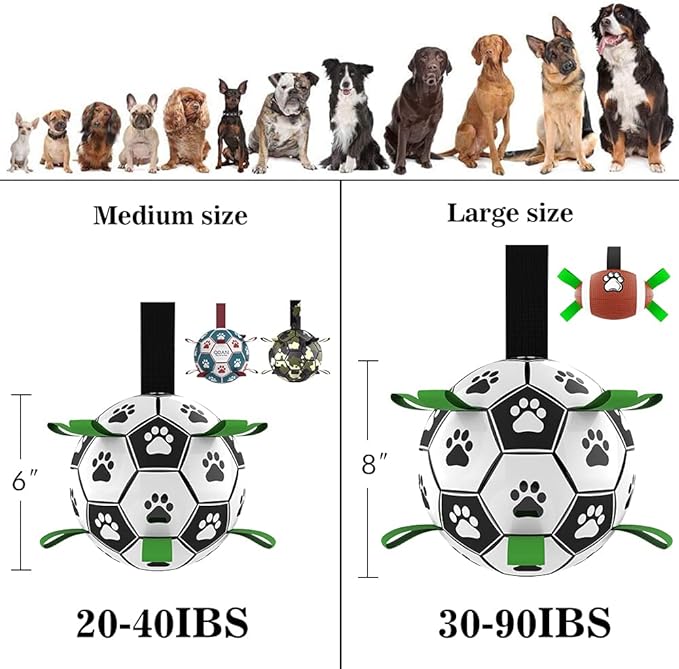 QDAN Dog Toys Soccer Ball with Straps, World Cup Interactive Dog Toys for Tug of War, Puppy Birthday Gifts, Dog Tug Toy, Dog Water Toy, Durable Dog Balls for Medium Large Dogs(8 Inch)