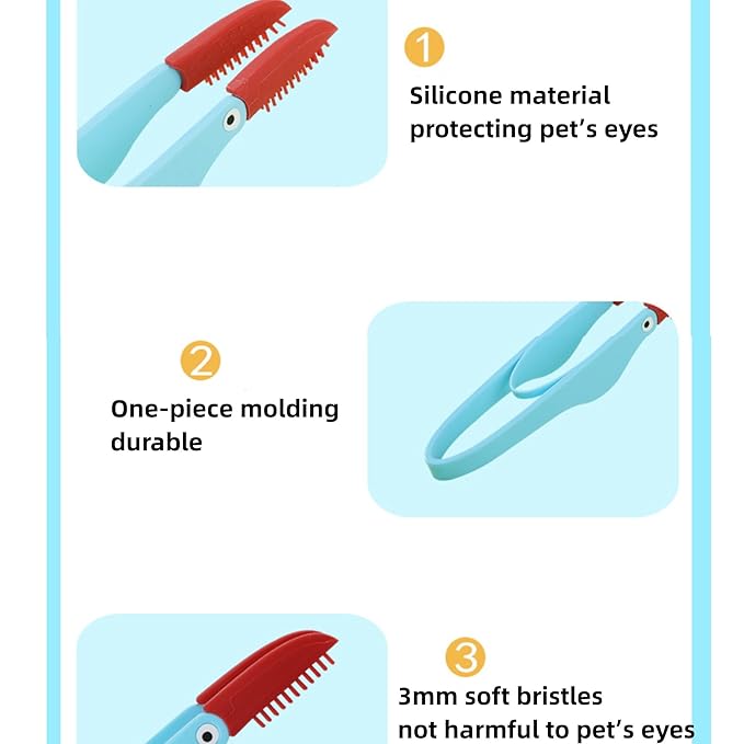 3PCS Soft Washable Pet Grooming Tools - Tear Stain Brush, Eye Excrement Comb with Handle, Tear Remover Comb for Cats and Dogs