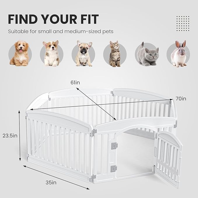 Sweetcrispy Plastic Dog Playpen - 6-Panel 24" Expandable & Durable Pet Fence for Medium Dogs - Indoor & Outdoor Portable Puppy Playpen with Secure Locking Door, White