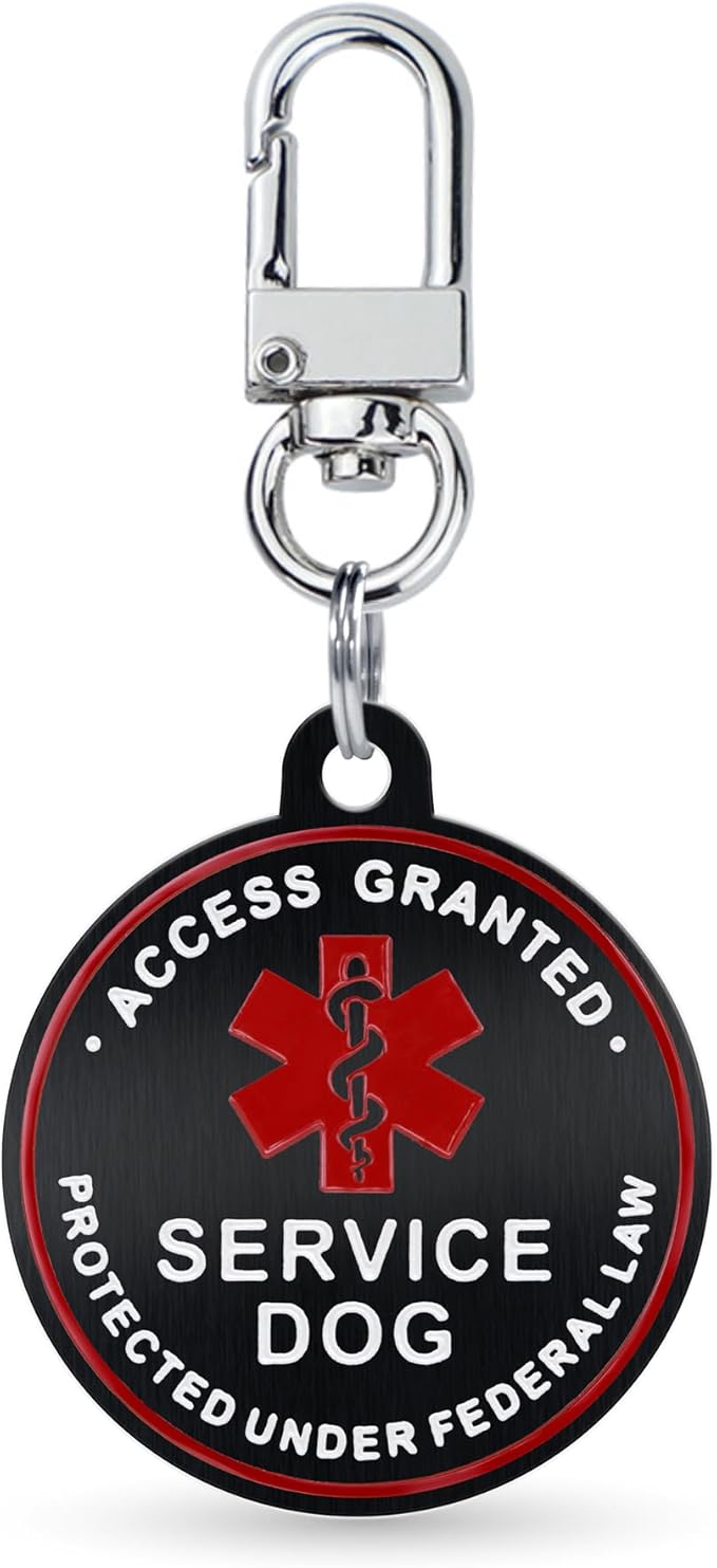 Service Dog ID Tag for Small & Large Dogs - Emotional Support ESA Medical Alert Collar Accessory - Durable Stainless Steel Service Animal Tag - Access Granted Service Dog Tag in Black Small