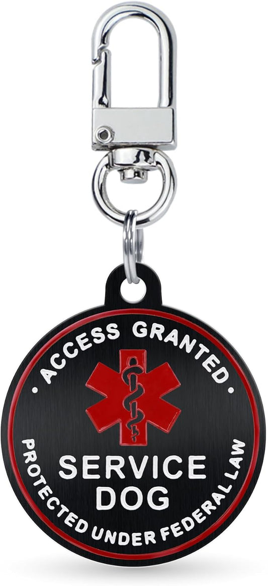 Service Dog ID Tag for Small & Large Dogs - Emotional Support ESA Medical Alert Collar Accessory - Durable Stainless Steel Service Animal Tag - Access Granted Service Dog Tag in Black Large