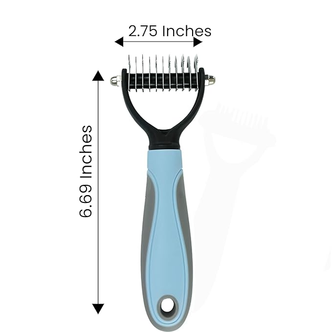 Pet Grooming Brush - Shedding Comb & Dematting Tool for Dogs & Cats, Extra Wide Undercoat Rake for Dog Grooming, Blue