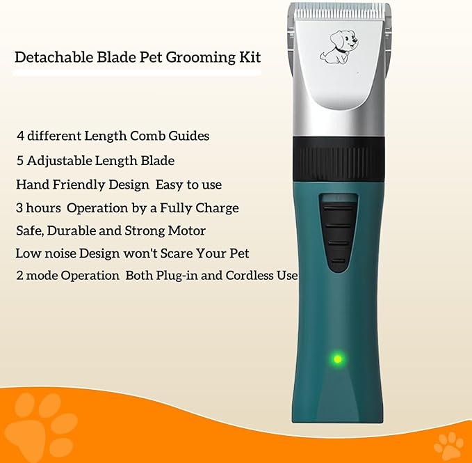 Dog Clippers for Grooming Low Noise, Rechargeable, Cordless, YSpetclp Pet Shaver for Matted Hair, Quiet Animal Trimmer Pet Hair Thick Coats Clippers, Suitable for Dogs, Cats, Rabbits and Other Pets