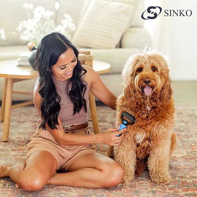 Sinko Undercoat Rake for Dogs & Cats, Dematting Comb with Extra Wide Double-Sided Stainless Teeth for Detangling, Deshedding, Brushing & Removing Shed Fur, Knots, Mats, and Tangles in Pets (Blue)