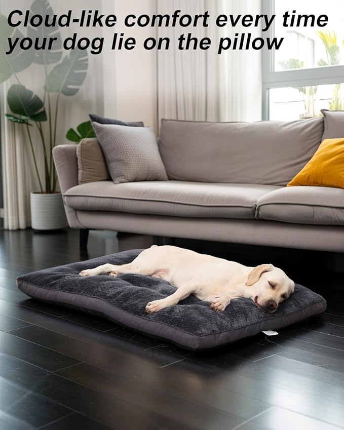 Dog Bed, Washable Cozy Plush Dog Crate Beds, Soft Comfy Kennel Pad Anti Slip Pet Sleeping Mat for Large, Jumbo, Medium, Small Dogs Breeds (23.0 L x 17.0 W x 1.5 Th Inches, Dark Grey)