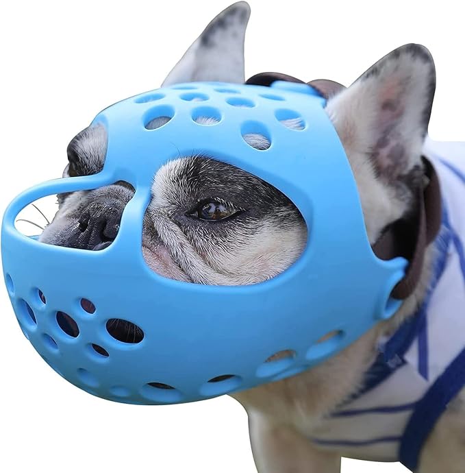 Short Snout Dog Muzzles,Soft Silicone Adjustable Breathable Bulldog Muzzle for Biting Chewing Barking Training,Ideal for Flat-Faced Dogs (Small/10-13"(Pack of 1), Blue)