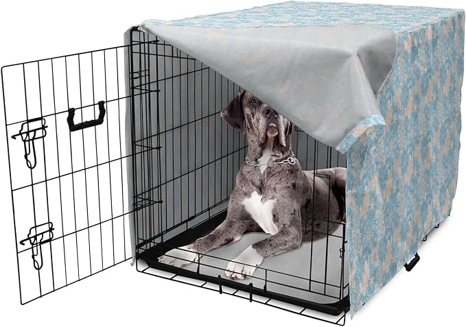 Lunarable Yellow and Blue Dog Crate Cover, Gentle Spring Inspired Flourish Motifs Feminine Bouquet, Easy to Use Pet Kennel Cover for Medium Large Dogs, 48 Inch, Blue Grey