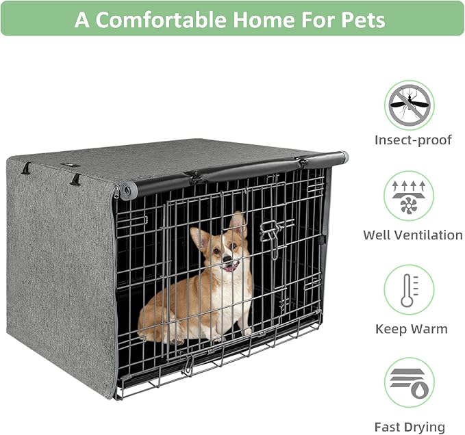 X-ZONE PET Double Door Dog Crate Cover - Polyester Pet Kennel Cover (Fits 24 30 36 42 48 inches Wire Crate) (30 Inch, Grey)