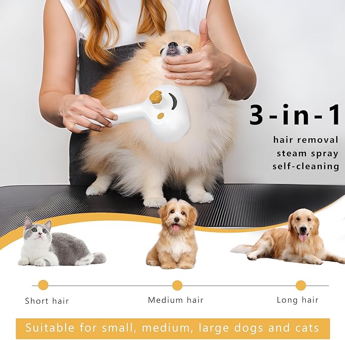 Pet Steam Brush for Dog & Cat – 3-in-1 Spray Hair Removal Comb – Steam for Shedding & Grooming – Water Brush for Long & Short Haired Pets – Spritz Defur Comb –