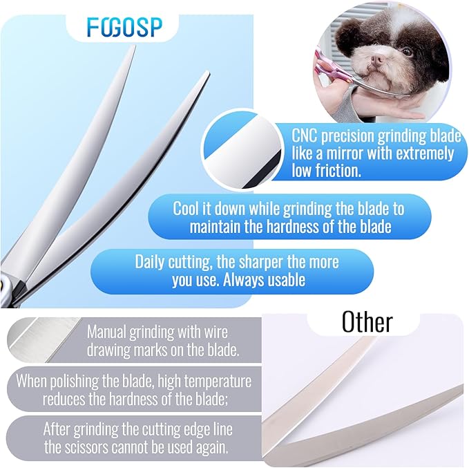 Professional Left Handed Curved Dog Grooming Scissors with Sharper Self Grinding lightweight and finely trimmed split structure 6.5'' Japan VG10 63HRC for small dogs cat pet(Blue)
