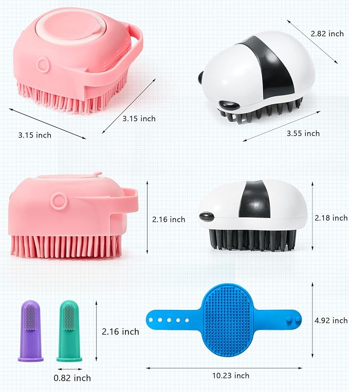 Dog Bath brush Pet Shampoo Brush with Adjustable Ring Handle Soft Massage Dispenser Panda Shape Brush for Short Long Haired Dogs Cats Showering(Pink)