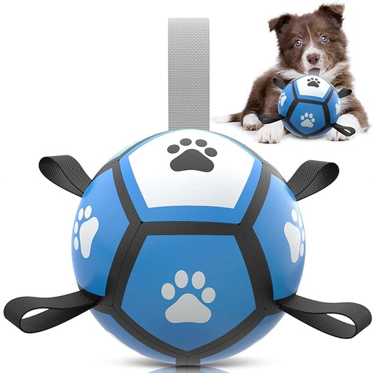 QDAN Dog Toys Soccer Ball - Durable Dog Balls for Small Dogs, Puppy Birthday Gifts, Dog Tug Toy with Strap for Tug of War (5 Inch)