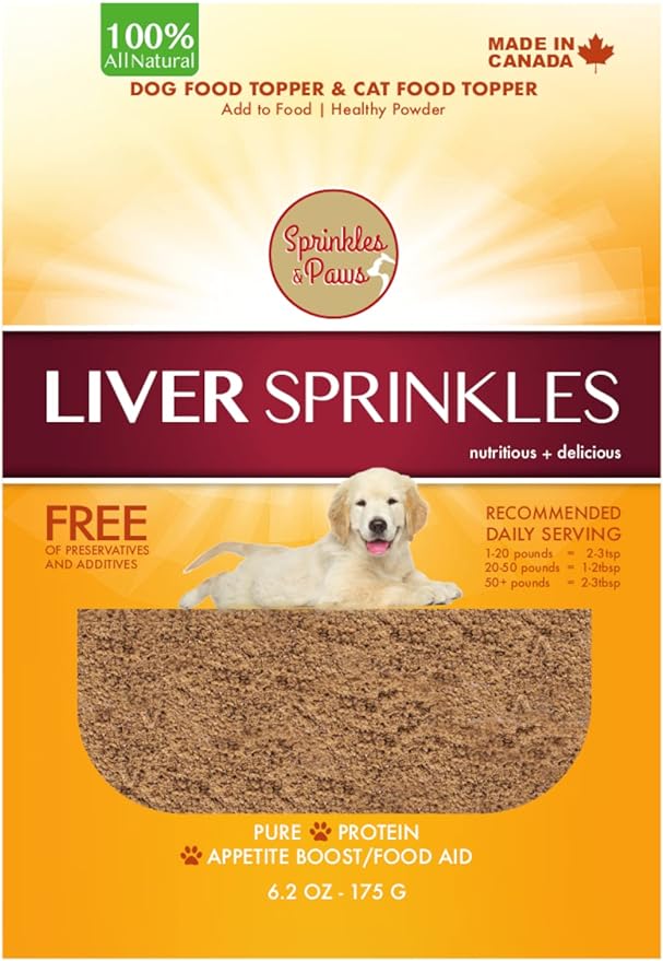Sprinkles & Paws Pure Liver Sprinkles | Beef Liver Powder for Dogs | Add to Food as a Topper or Delicious pet Treat | Helps with Eating