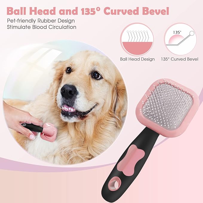 Slicker Brush for Dogs - Gently Cleaning Pin Brush for Shedding, Small Dogs, Puppy, Yorkie, Poodle, Rabbits, Cats - Pink