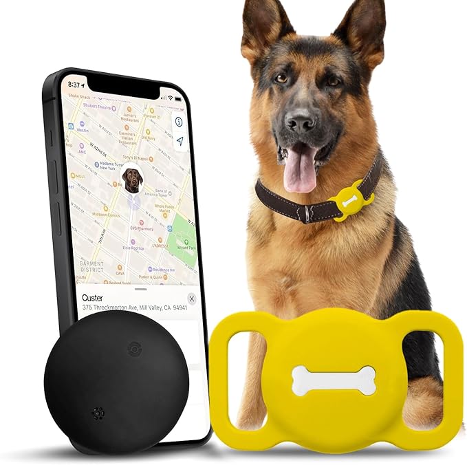 Pet Tracker for Cat, Smart Pet Location Tracker with Cat Collar Holder, Smart Item Finder, MFi Certificated Tracking Device, No Monthly Fee, Works with Find My (iOS Only) (Yellow)