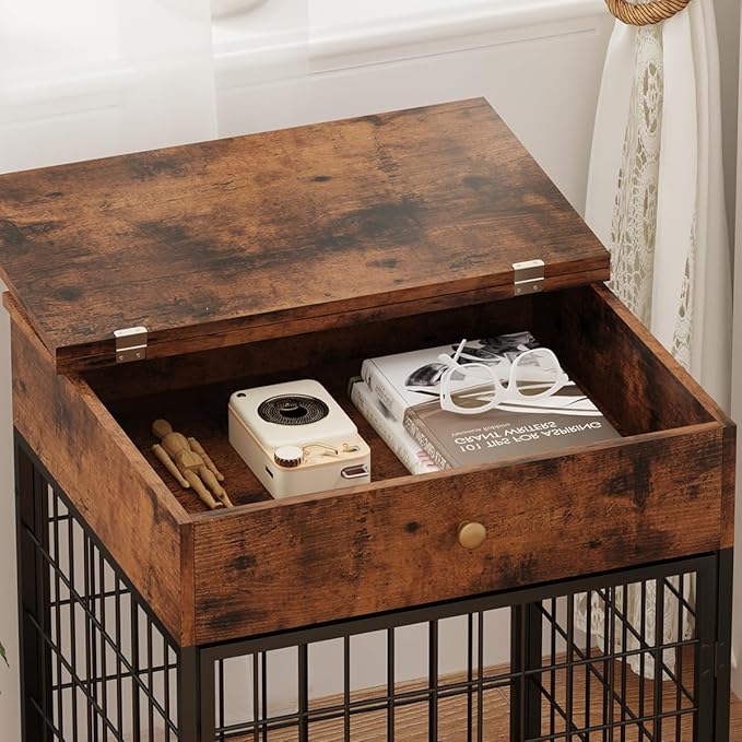 Dog Crate Furniture, Dog Crate Table, Decorative Dog Kennel with Drawer, Indoor Pet Crate End Table for Small Dog