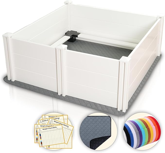 Whelping Box for Dogs and Puppies with Rails, Puppy Whelping Supplies, Suitable for Small Dogs, Guinea Pigs, Bunny, Ferrets, Hedgehogs for Indoors, White