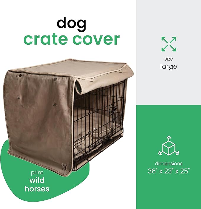 Molly Mutt Wild Horses Dog Crate Cover, 100% Cotton Canvas Cover with 2 Roll-Up Panels, Ideal for Dog or Cat Crate, Durable, Washable, and Free of Harmful Chemicals, 36" x 23" x 25"