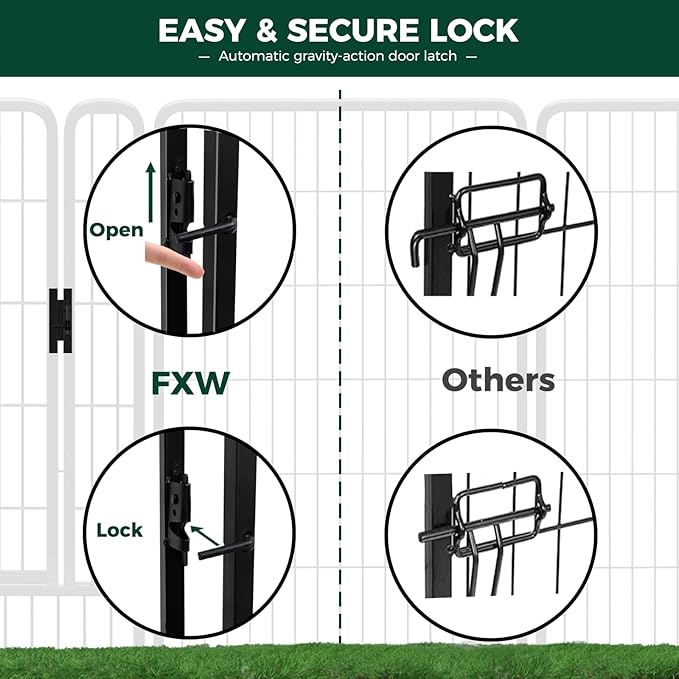 FXW Rollick Dog Playpen for Yard, RV Camping, 45 inch 32 Panels for Large Dogs│Patented