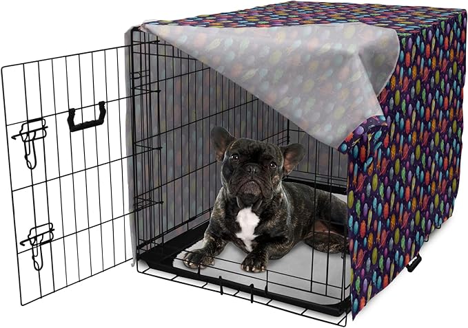 Lunarable Outer Space Dog Crate Cover, Cartoon Planets and Space Ships with Space Background Fun Science, Easy to Use Pet Kennel Cover for Cats & Medium Dogs, 24 Inch, Dark Blue