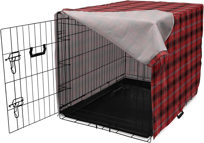 Lunarable Buffalo Plaid Dog Crate Cover, Arrangement with Lumberjack Themes Geometric Concept Pattern Print, Easy to Use Pet Kennel Cover for Small Dogs Puppies Kittens, 22 Inch, Vermilion and Grey