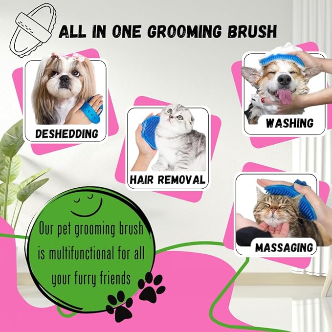 | Dog Bath Brush | 4 PCS Pet Grooming Brush | Pet Hair Removal Brush | Cat Hair Removal Brush | Dog Grooming Bath Brush | Pet Rubber Brush | Pet Silicone Brush | Dog Shampoo Brush