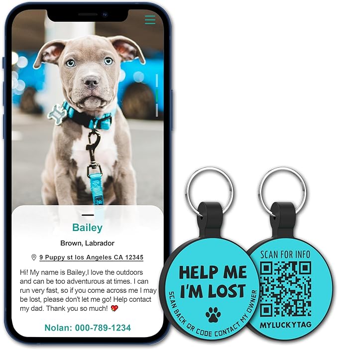 MYLUCKYTAG Silent Silicone QR Code Pet ID Tags Dog Tags - Pet Online Profile - Scan QR Receive Instant Pet Location Alert Email