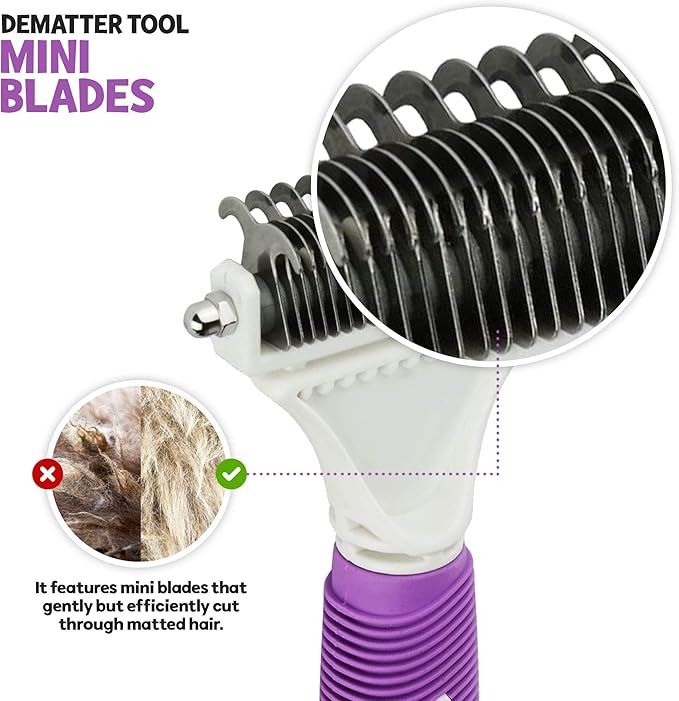 POODLIE Poodle Pet Dematting Comb for Dogs – Handheld Undercoat Dematter Rake Grooming Tool for Long or Short Hair
