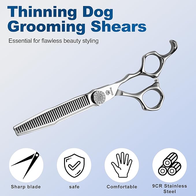 GLADOG 6.5" 9CR Thinning Shears for Dogs - Professional Dog Thinning Scissors with Luxurious Diamond Pivot Nut, Ideal Dog Grooming Scissors for Reducing Bulk, Dog Shears,Dog Scissors for Grooming