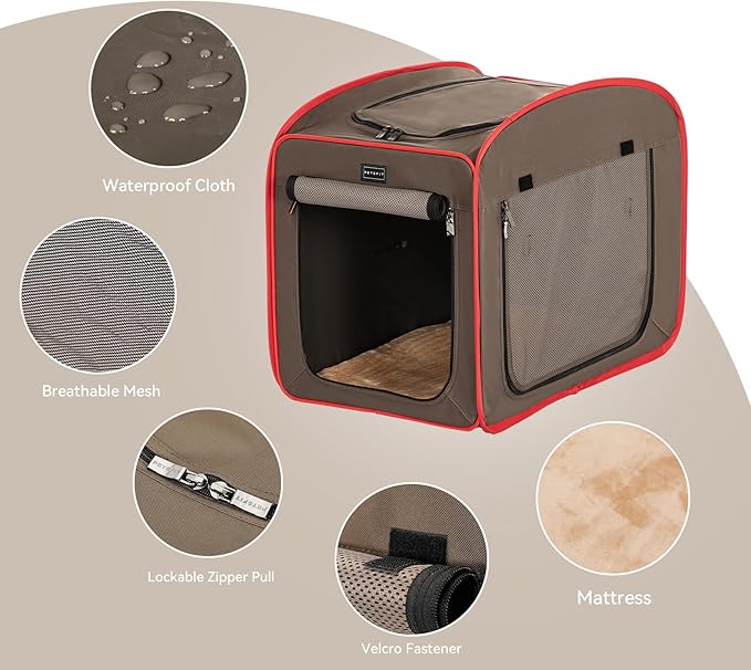 Petsfit Pop Up Dog Crate, Portable Dog Crates for Medium Dogs,Lightweight&Collapsible Pet Cage Cat Kennel, Included Soft Mat and Carrying Case,Red,Medium