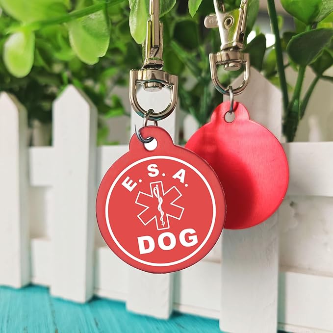Emotional Support Animal Id Tag, ESA Dog Tag Keychain Metal pet Keychain with Laser Engraving Red Light Suitable for Dog Collar Cloth