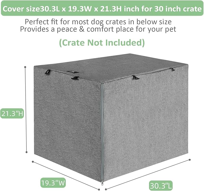 X-ZONE PET Double Door Dog Crate Cover - Polyester Pet Kennel Cover (Fits 24 30 36 42 48 inches Wire Crate) (30 Inch, Grey)