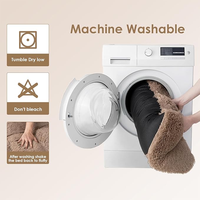 EHEYCIGA Fluffy Dog Crate Bed for Medium Dogs, Plush Faux Fur Dog Crate Pad, Calming Anti Anxiety Medium Dog Bed for Crate, Washable Soft Warm Dog Crate Mat with Non-Slip Bottom, Camel