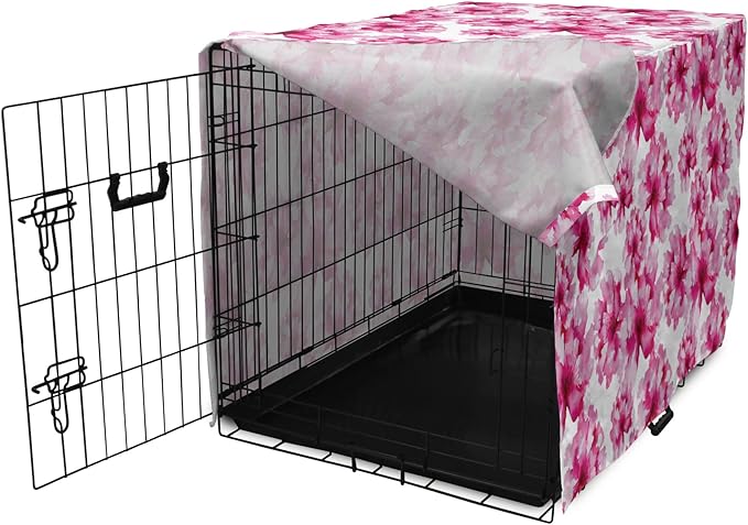 Ambesonne Waterproof Dog Crate Cover, Abstract Floral Peonies Pattern, 18 Inch, Magenta Pink