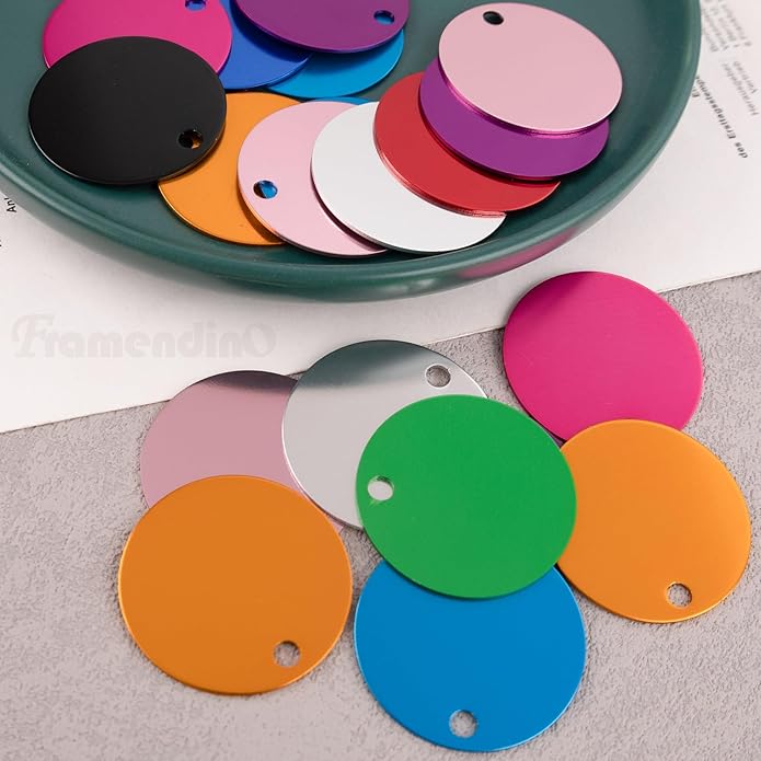 Framendino, Pet ID Tag Colorful Blank Round Double Sided Pets ID Tag Name Phone Number ID Tags Aluminum Charms
